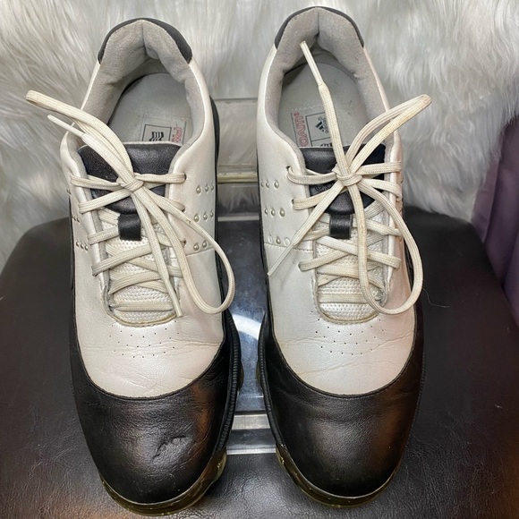 Adidas Tour Metal White Black Leather Fit Foam Spike Z Women Golf Shoe Size 7 - Picture 4 of 11